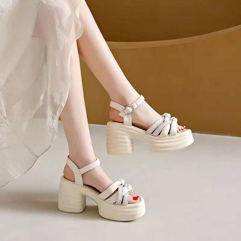 

2025 новые модные женские сандалии на массивной платформе в римском стиле, летняя повседневная обувь на высоком каблуке