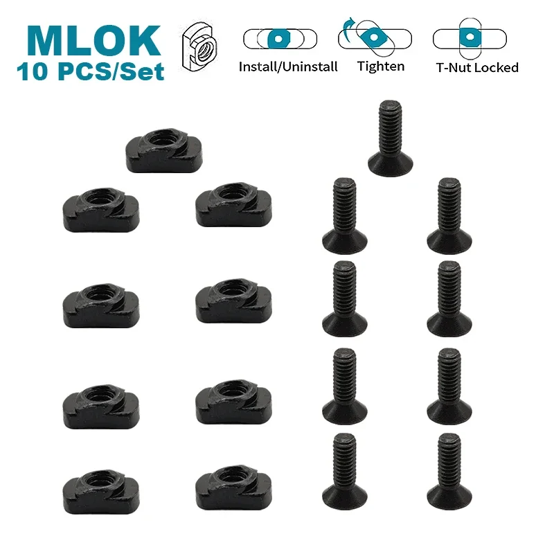 

10Pcs M-LOK Screw and Nut Replacement Rails T-Nut Screw Replacement Set for MLOK Handguard Rail Sections Hunting Gun Accessories