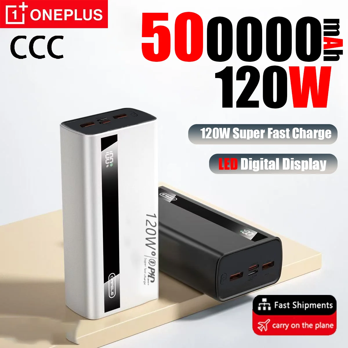 

Oneplus 500000 мАч 120 Вт Power Bank с быстрой зарядкой Сертификация CCC Powerbank большой емкости Портативное зарядное устройство для Iphone