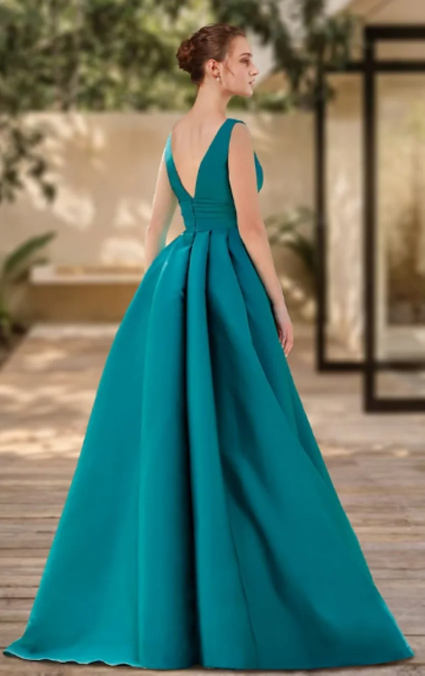 Othray A-Line Evening Gown Elegant Dress Formal Sweep / Brush Train Sleeveless V Neck Satin with Pleats Ruched 2023