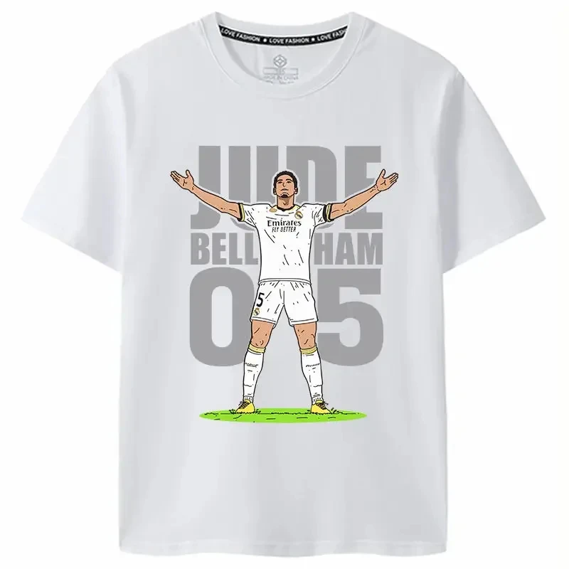 Bellingham para fanáticos del Real Madrid celebración acción Logo impreso hombres Camiseta de manga corta conmemorativa verano cuello redondo Inglaterra