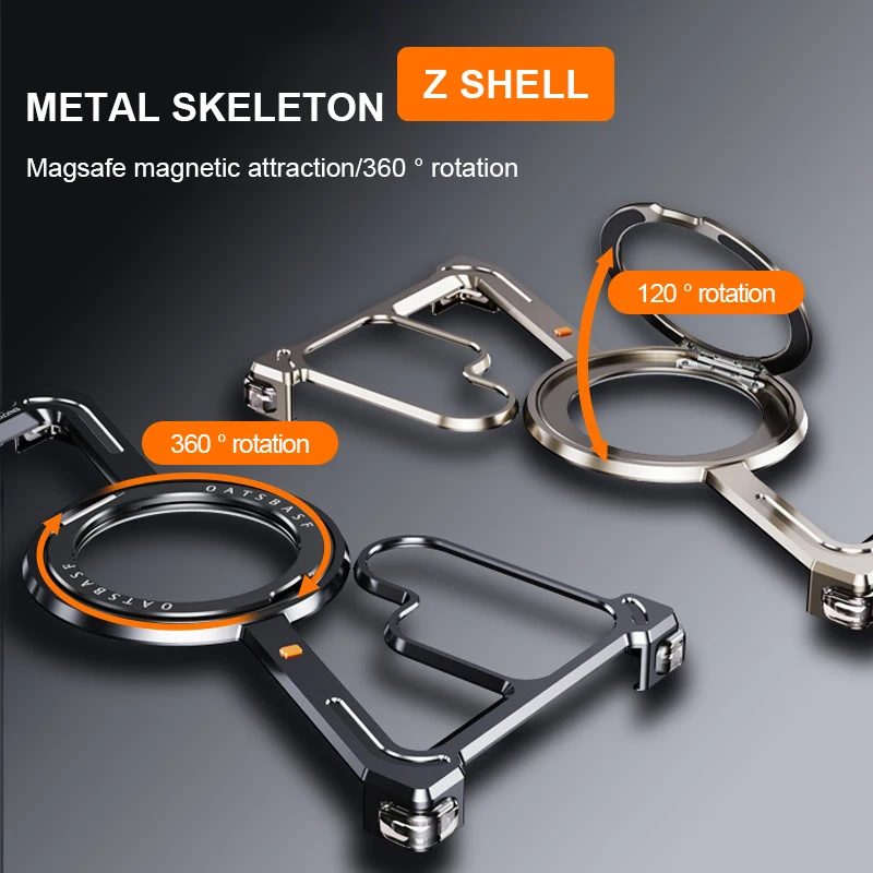 Z Shell for Samsung S24 Ultra, Metal Borderless Case with Hollow Design, Half-Body Rotating Bracket, Magnetic Attachment ForS24+