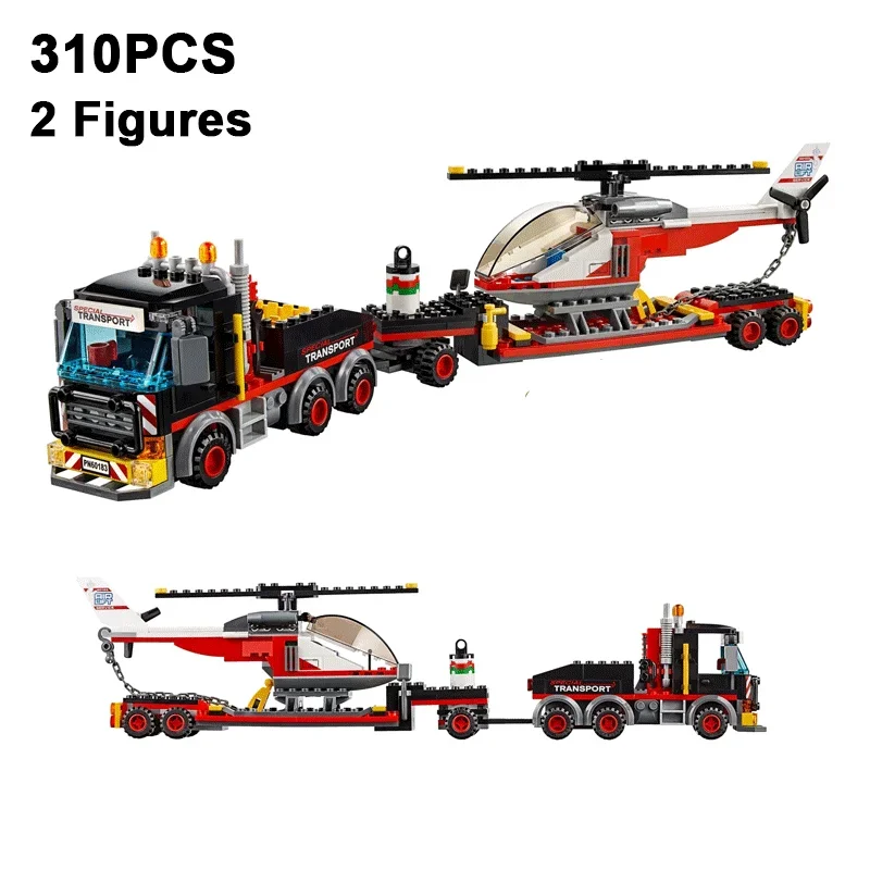 

310PCS Heavy Cargo Transport Car Helicopter Building Blocks With 2 Figures Construction Bricks Toy Gift For Children Kids
