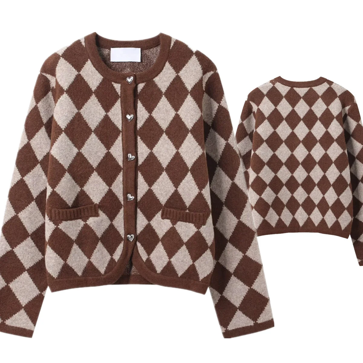 

Dave&Di скандинавский женский свитер, топы, жаккардовая вязаная куртка с минималистичным ромбовидным узором, трикотаж, женская одежда, кардиган