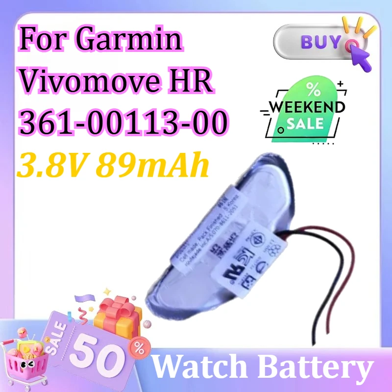 

Новый аккумулятор для часов 3,8 В, 89 мАч для Garmin Vivomove HR 361-00113-00, аккумулятор