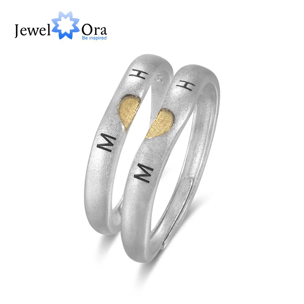 

Valentine Day Gift 925 Sterling Silver Personalized Initial Letter Ring Set Custom Engraved Date Wedding Promise Rings for Women