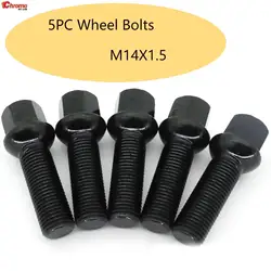 5pcs M14x1.5 Black 60mm Wheel Lug Bolts Nuts Car Accessories Set For VW EOS Fox Polo Mercedes-Benz C180 C200 C250 C280 C300 C350