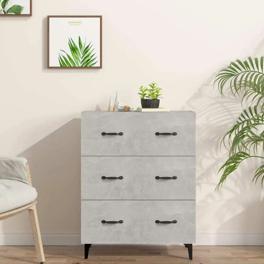 Stylish Concrete Grey Sideboard - 69.5x34x90 cm Engineered Wood Storage Cabinet