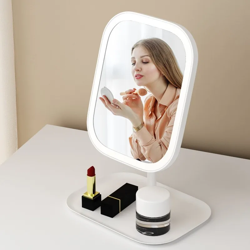 LICE-Touch-Control LED Lighted Makeup Mirror-Powered Folding Vanity Mirror-Portable For Bathroom, Bedroom