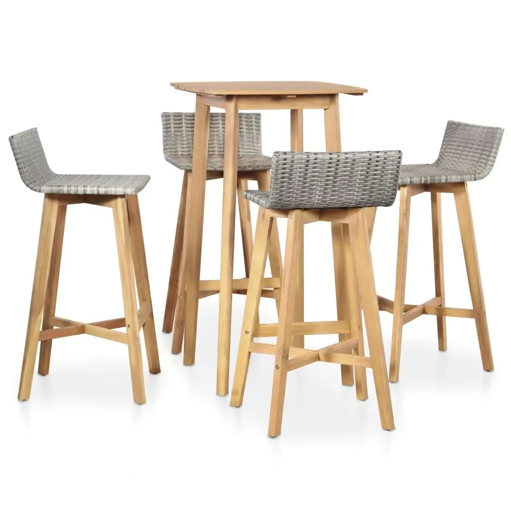 5-Piece Outdoor Patio Dining Set - Durable Solid Acacia Wood Furniture