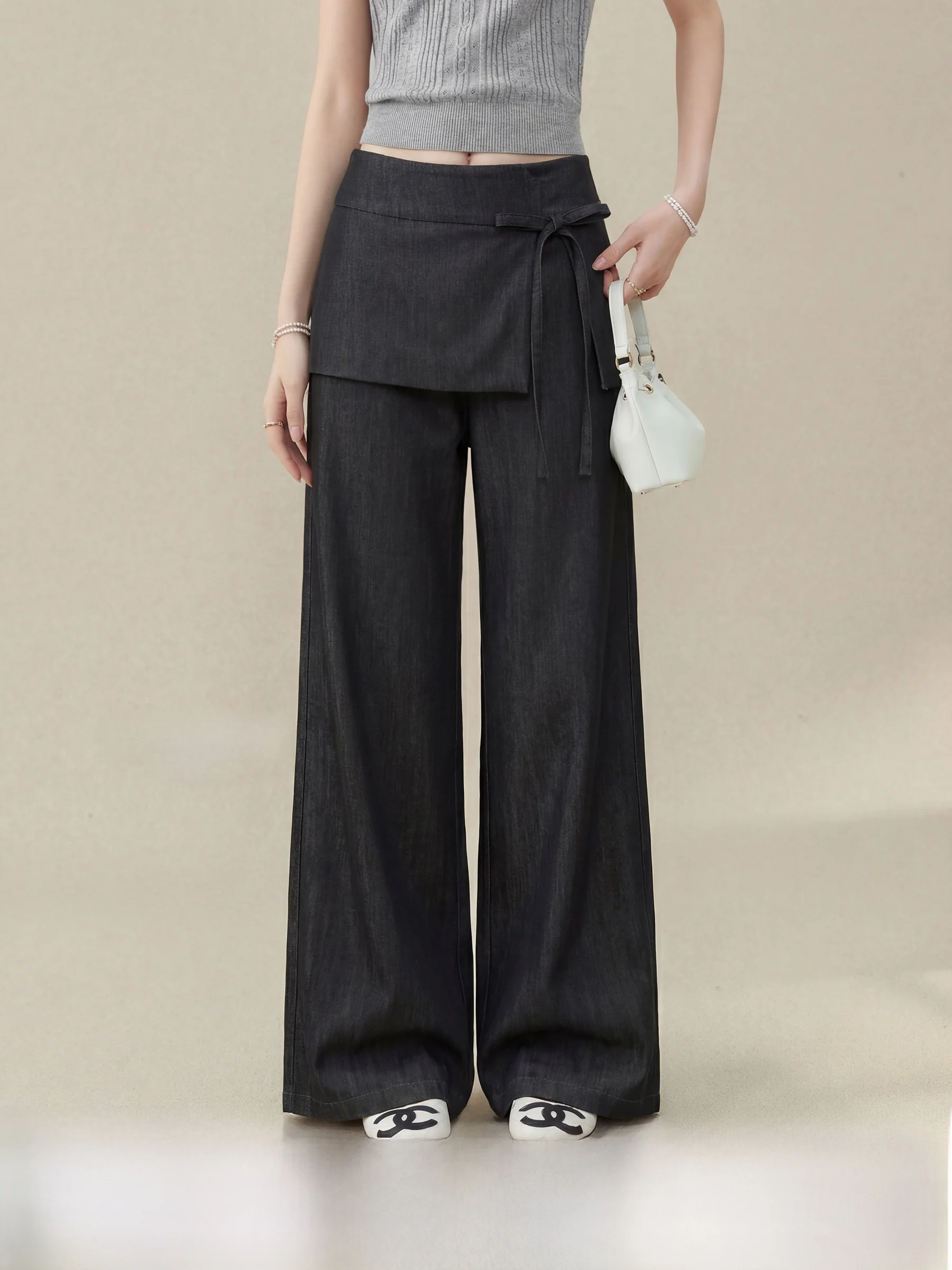 

Black Wide Leg Pants Casual High Waist Trousers for Women Loose Fit Straight Cut Pants Summer New Style Qiu Yang Xi Series