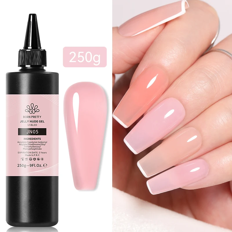 BORN PRETT 250g Milky White Gel Nail Polish Jelly Nude Pink Transparent Clear Natural Color French Soak Off UV Construction Gel