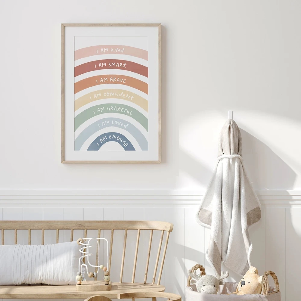 Rainbow Positive Affirmation Print Inspirational Poster Self Confidence Quotes Wall Art Canvas Painting Kids Room Home Decor