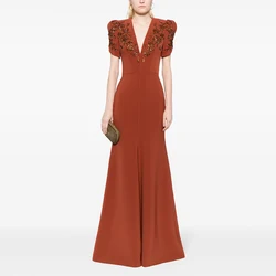 Epoch Crepe Evening Dress فساتين مناسبة رسمية Luxury Crystal V-Neck Arabia Mermaid Cocktail Party Prom Gown For Sexy Women