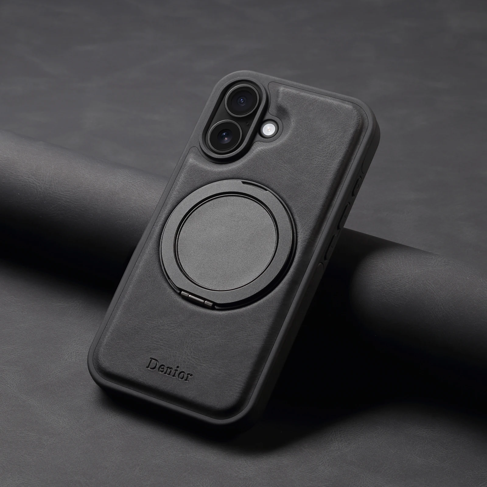 Handyhülle 360 ° Drehbarer Ständer mit Kunstleder-Ringverschluss für iPhone 18 Pro Max 17 Air 16 Plus 15 14 13 12 – Detail 2
