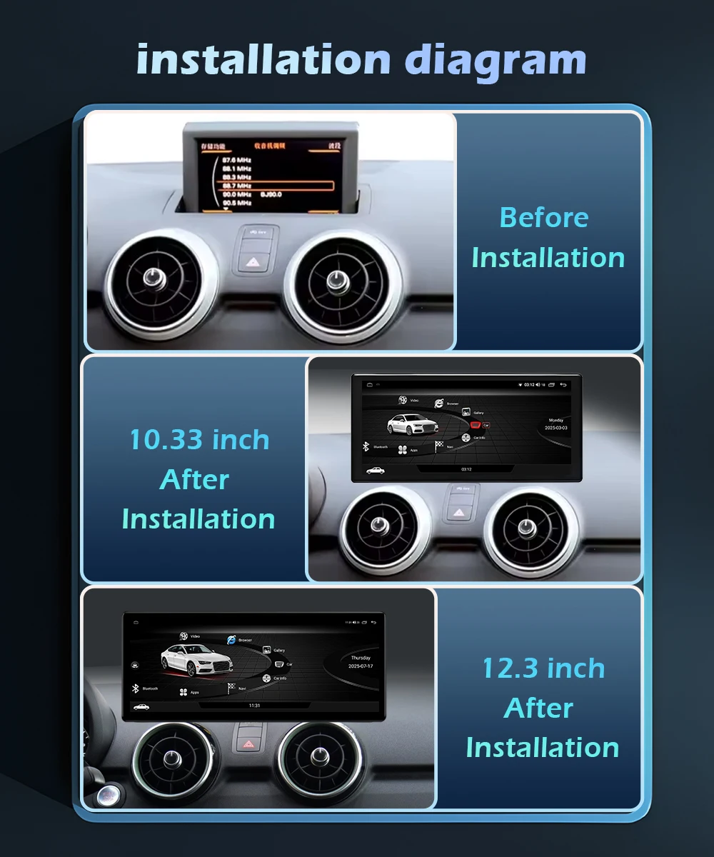 Android 16 For Audi A1 2012-2018 Wireless CarPlay Car Raido Multimedia GPS Navigation 4G WIFI DSP Stereo 10.33
