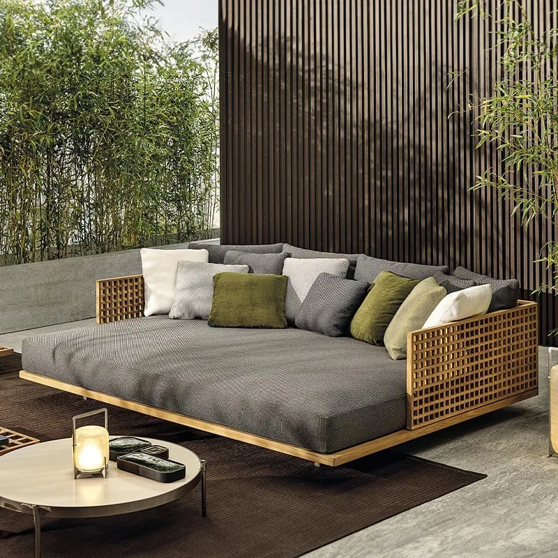 All Waterproof Poolside Teak Daybed Outdoor Garden Furniture Solid Wood Frame Sunbed Lounge Chair Teak Daybed