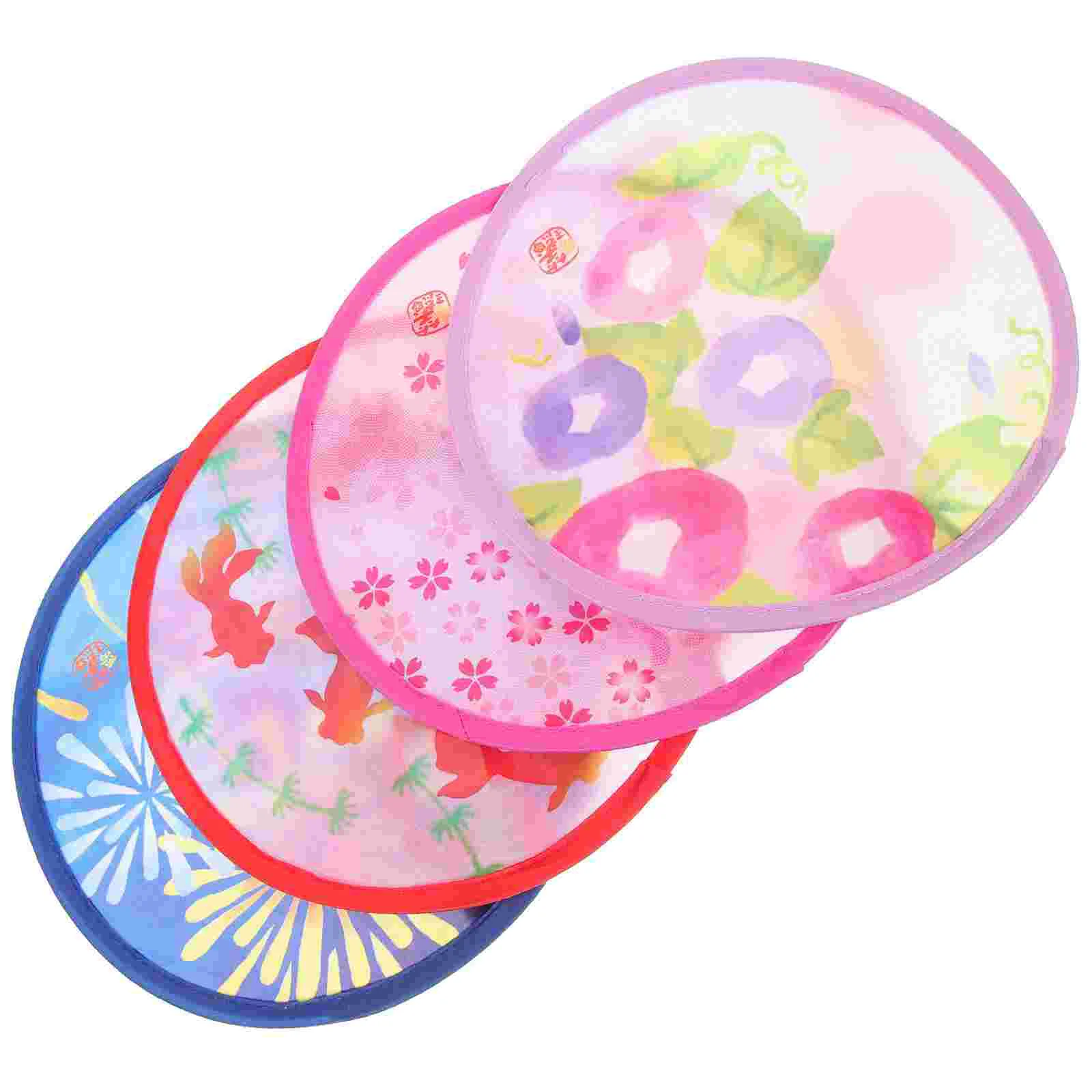 4 Pcs Fan for Woman Mini Cooling Kids Children Round Slow Rebound Memory Steel Wire Dance Hand Foldable Handheld Miss