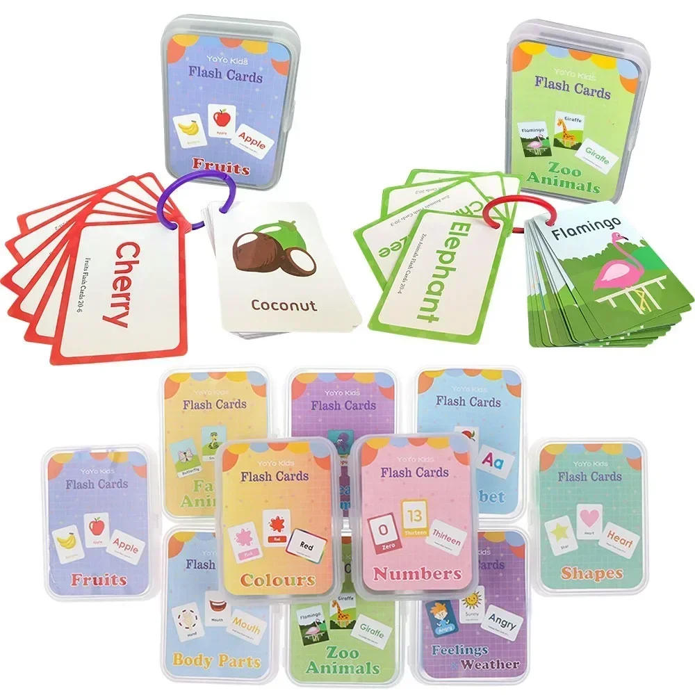 Learning Flashcards ABC Numbers Fruit Animal Body Educational Toys Classroom Aids Montessori Learning English Word Card for Kids