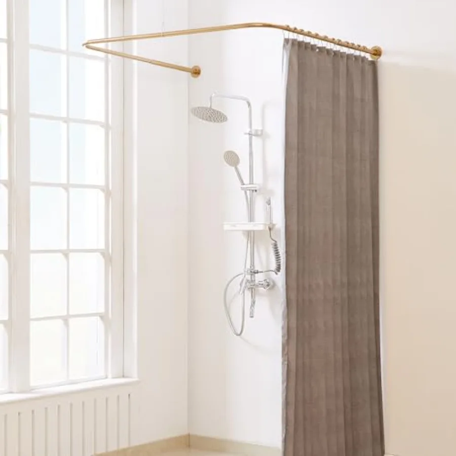 

U-образный карниз для душевой занавески [Длина по обеим сторонам: 23.6-52 дюйма, посередине: 30-46 дюймов] Регулируемый U-образный карниз для уличного душа, не дающий занавеске провисать