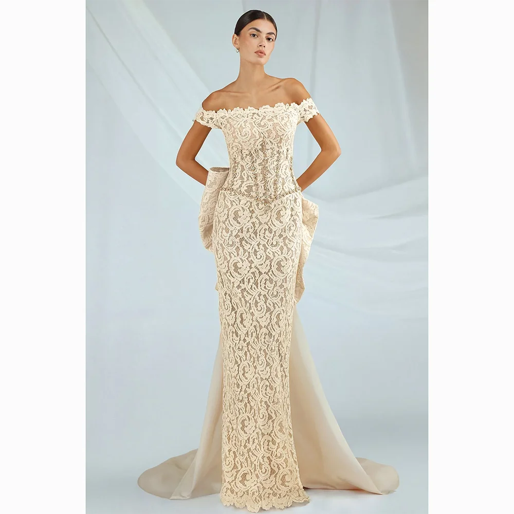 

Elegant Evening Dresses Off The Shoulder Lace Bead Crystal Straight Evening Gowns Floor Length Prom Dresses Dress Customized