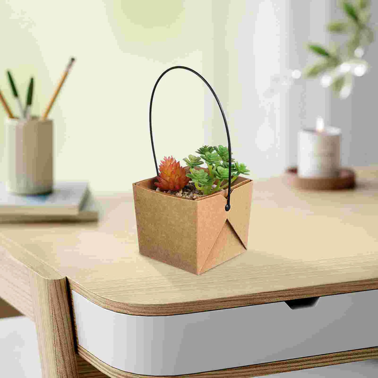 12 Sets Waterproof Kraft Paper Flower Pot Plastic Succulent Pots Wedding Favors Plant Succulents Nursery Planters With Drainage