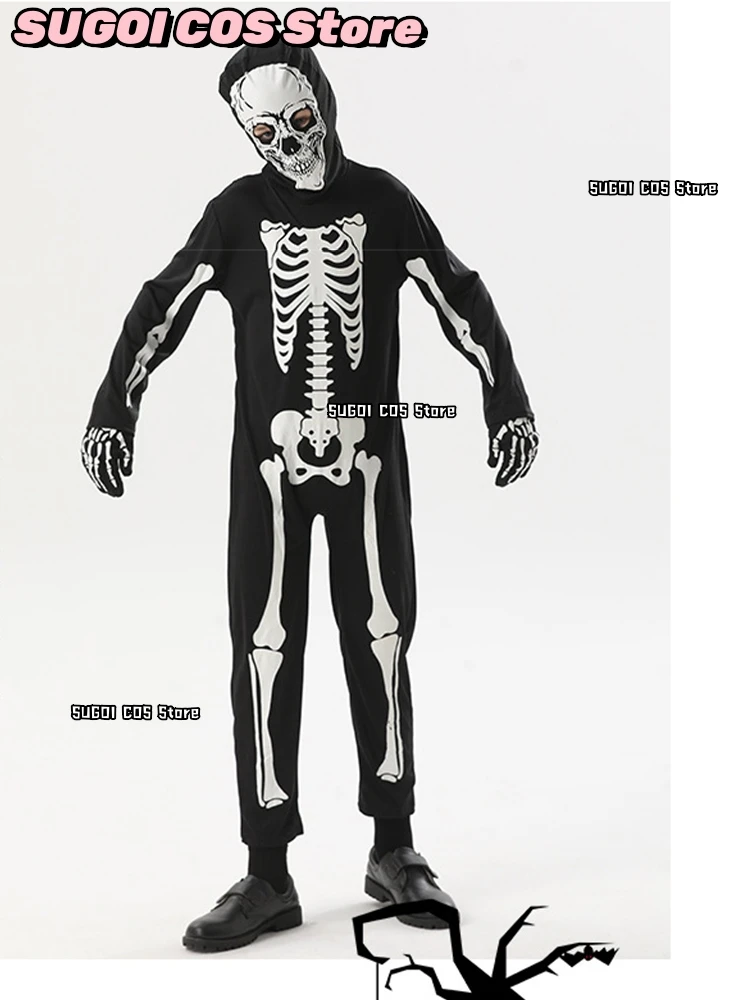 โครงกระดูกฮาโลวีนคอสเพลย์เครื่องแต่งกายสําหรับเด็ก Ghost Jumpsuit Glow in The Dark Carnival Party Zentai บอดี้สูทชุดเวที