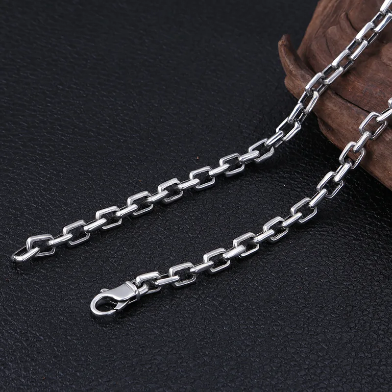 S925 sterling silver Creative Square ring retaining ring retro men's popular box chain Coarse Ore domineering necklace