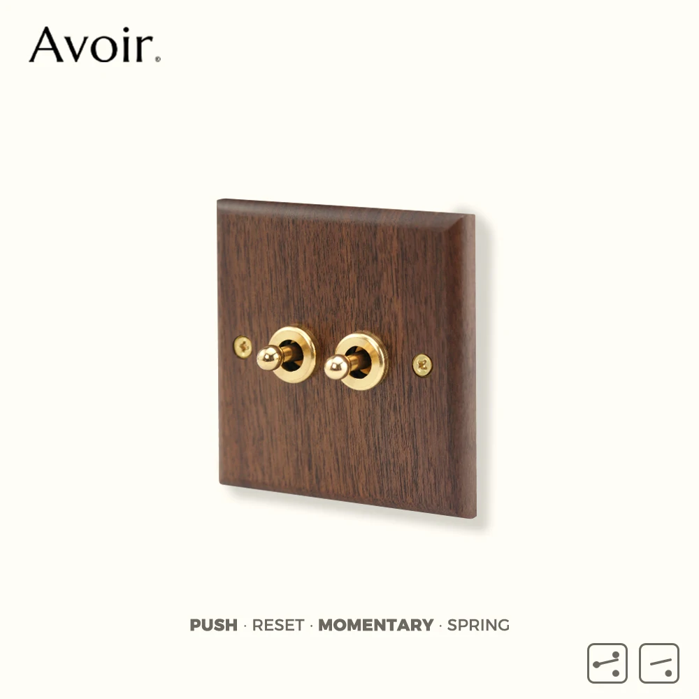 Avoir Antique Black Solid Wood Wall Momentary Switch Wall Socket Usb Reset Switches Spring Switches 220V Stainless Dimmer Switch