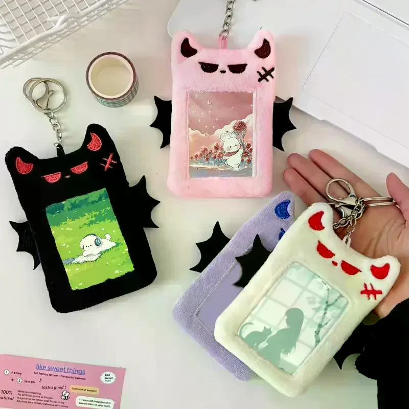 1Pc Cartoon Devil Plush Photocard Holder Waterproof Lining ID Credit Bank Card Cover for School Student Bus Pass Use
