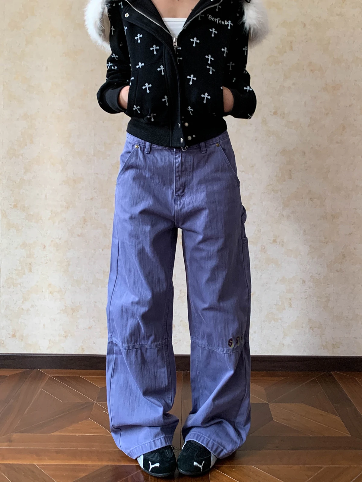 

Джинсы Aket American Sle с прямыми штанинами Cleanfit, мужские и женские повседневные хлопковые брюки из потертого дерева, l, на пуговицах на талии