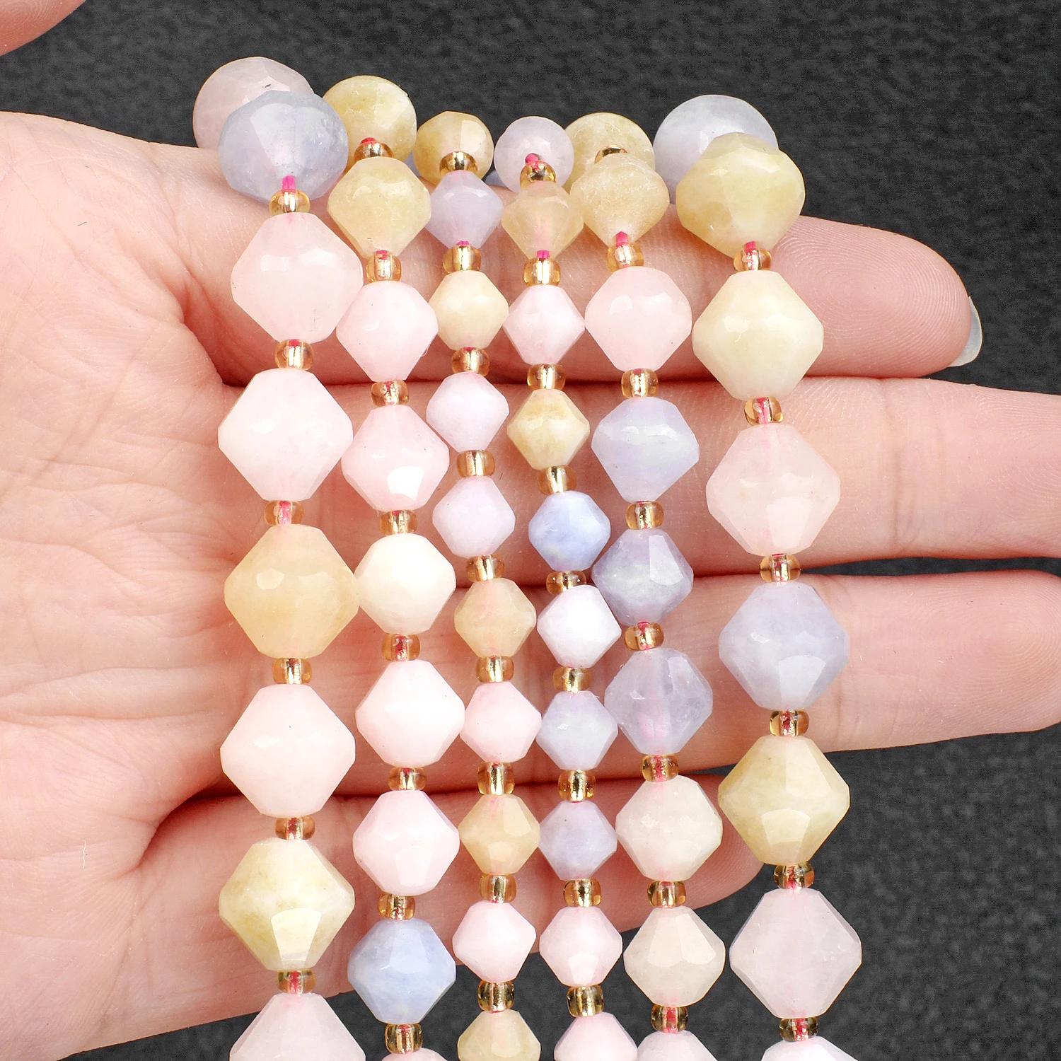 Wholesale Morganite Jade Stone Beads 6-10mm Faceted Bicone Shape Beads for Jewelry Making Diy Beading Accessories