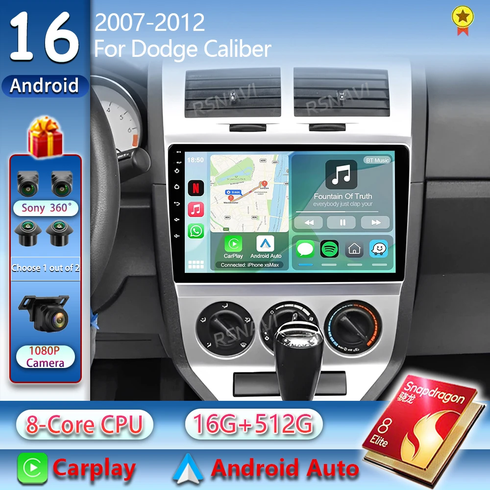 Android 16 For Dodge Caliber 2007 - 2012 2K QLED Android Car Radio Multimedia Video Player GPS AI Voice CarPlay 4G Stereo