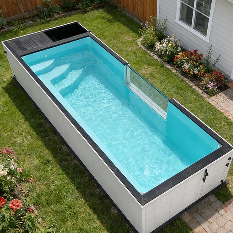 Outdoor Family Shipping Container Pools Offer Unmatched Garden 20ft 40ft House Glass Window Fiberglass Container Swimming Pool