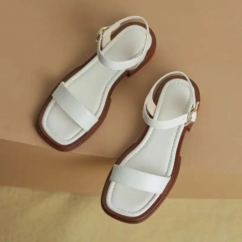 2024 Summer Fashion Sandals Women Low Heels Elegant Open Toe Slingback Shoes for Women Non-slip Soft Sole Sandalias De Mujer