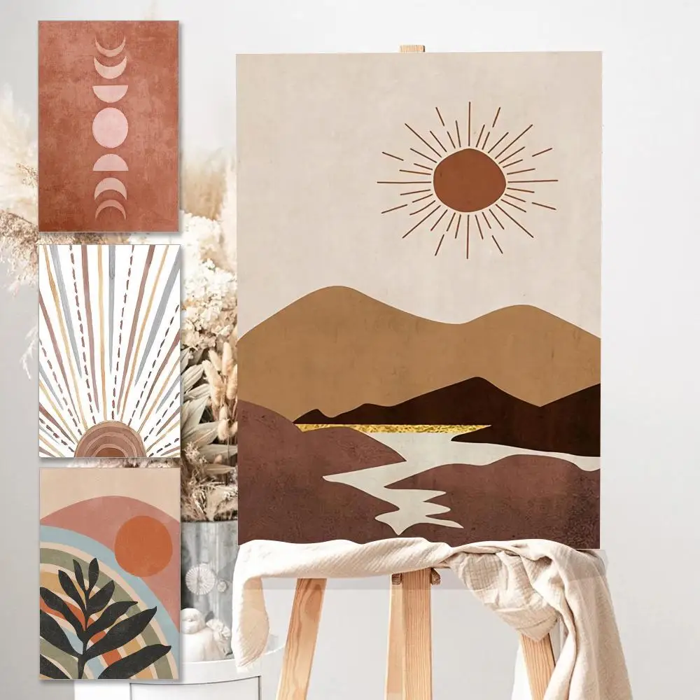 Morandi Color Matching Abstract Sun Moon Painting Calligraphy HD Waterproof Canvas Poster Art: Aesthetic Wall