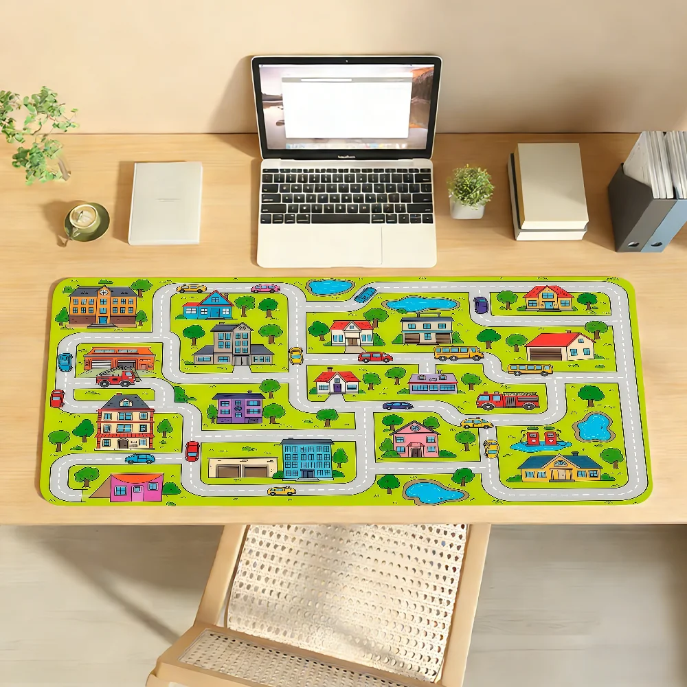 City Route Retro Design Mouse Pad Non-slip Locking Edge DeskMat PC Laptop Accessories Rubber Office Keyboard Game 350x900x3mm