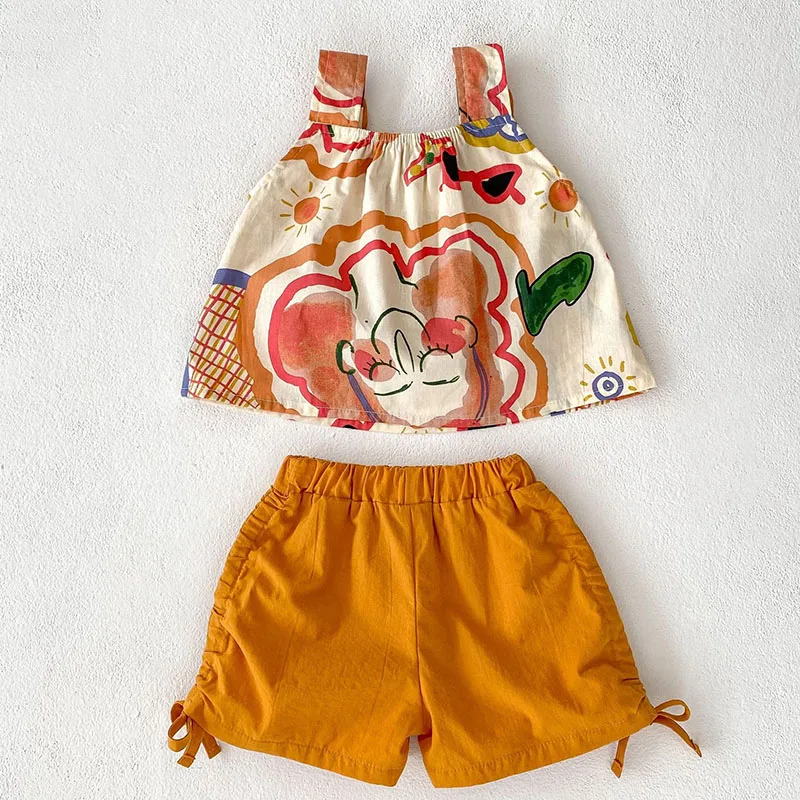 2025 New Summer 0-3Yrs Infant Baby Girls Clothing Set Sleeveless Cotton Printed Vest+Shorts Newborn Baby Girls Clothing Set