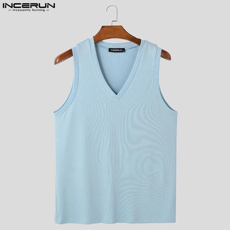 Tops Tee Fashion Sexy V Neck Sleeveless 2026 Men's Clothing INCERUN Solid Color Men Tank Tops Streetwear Casual Vests Summer