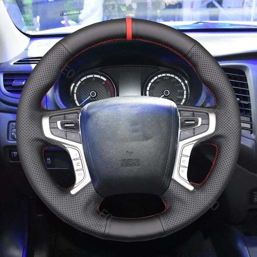 Black Artificial Leather Hand Sewing Car Steering Wheel Cover For Mitsubishi L200 Outlander PHEV Shogun Pajero Triton 2015-2022