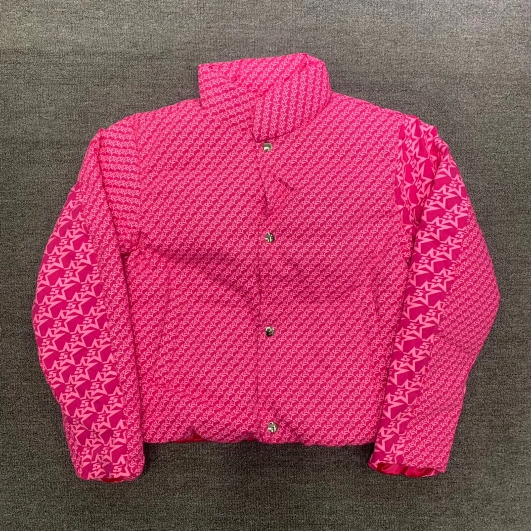 

Pink Puffer Jaet ort Quilted Cotton Jaet Outerwear Durable Youth Casual Thiened Cotton Fill Stand Collar Loose Fit