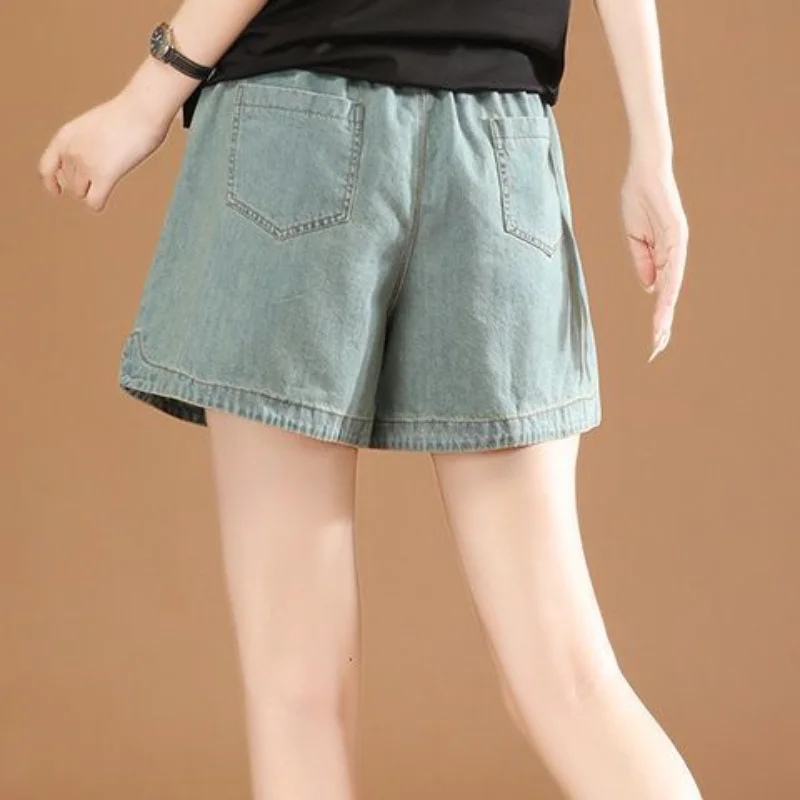 Shorts jeans soltos casuais para mulheres no verão, ajuste fino, emagrecimento, versátil, fenda de perna larga, calças tendência vintage