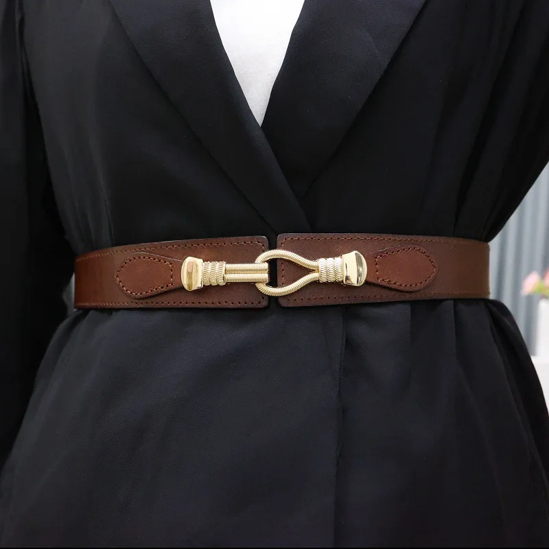 

Retro Leather Wide Waist Corset Belt, Ladies Elastic Waist Shaper, Fashion Accessory for Coat Blazer Dresses