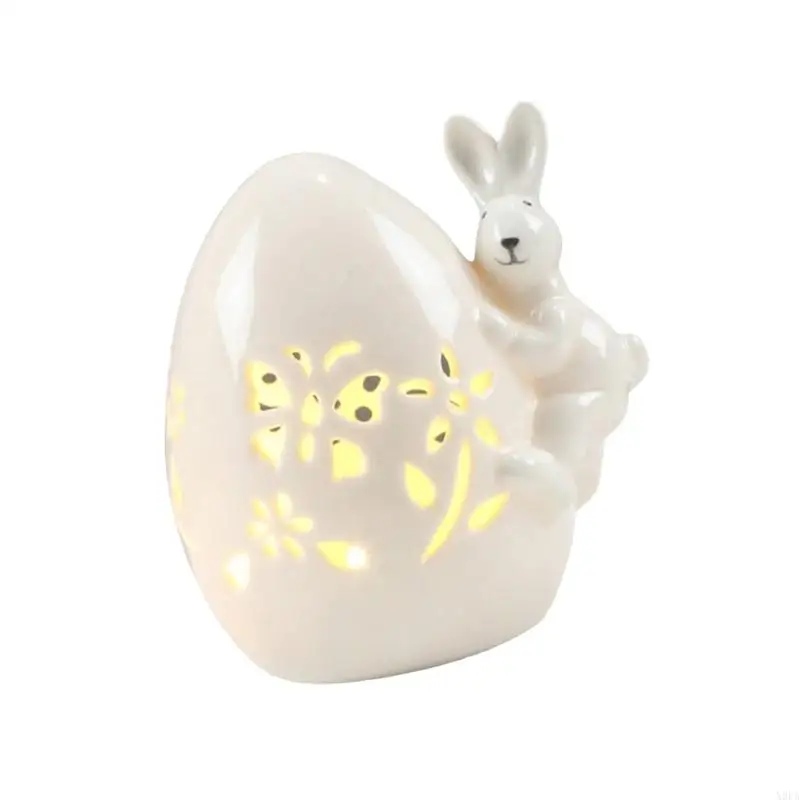X9FA Easter Rabbit Hollow Lamp Decoration LED Ceramic Easter Eggs Light Light