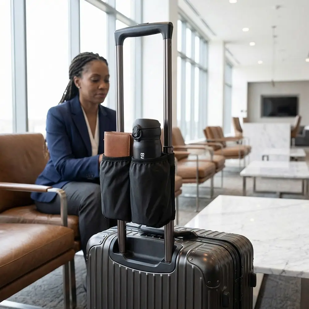

Hands-Free Design Luggage Cup Holder Portable Storage Fits All Handles Suitcase Drink Bag Easy Installation Foldable