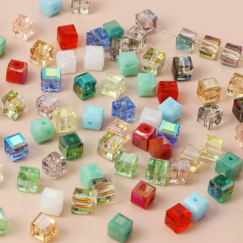 20pcs/lot 8mm Cube Square Shaped Glass Crystal Beads Loose Spacer Beads Jewelry Making DIY Charm Bracelet Necklace Accessories