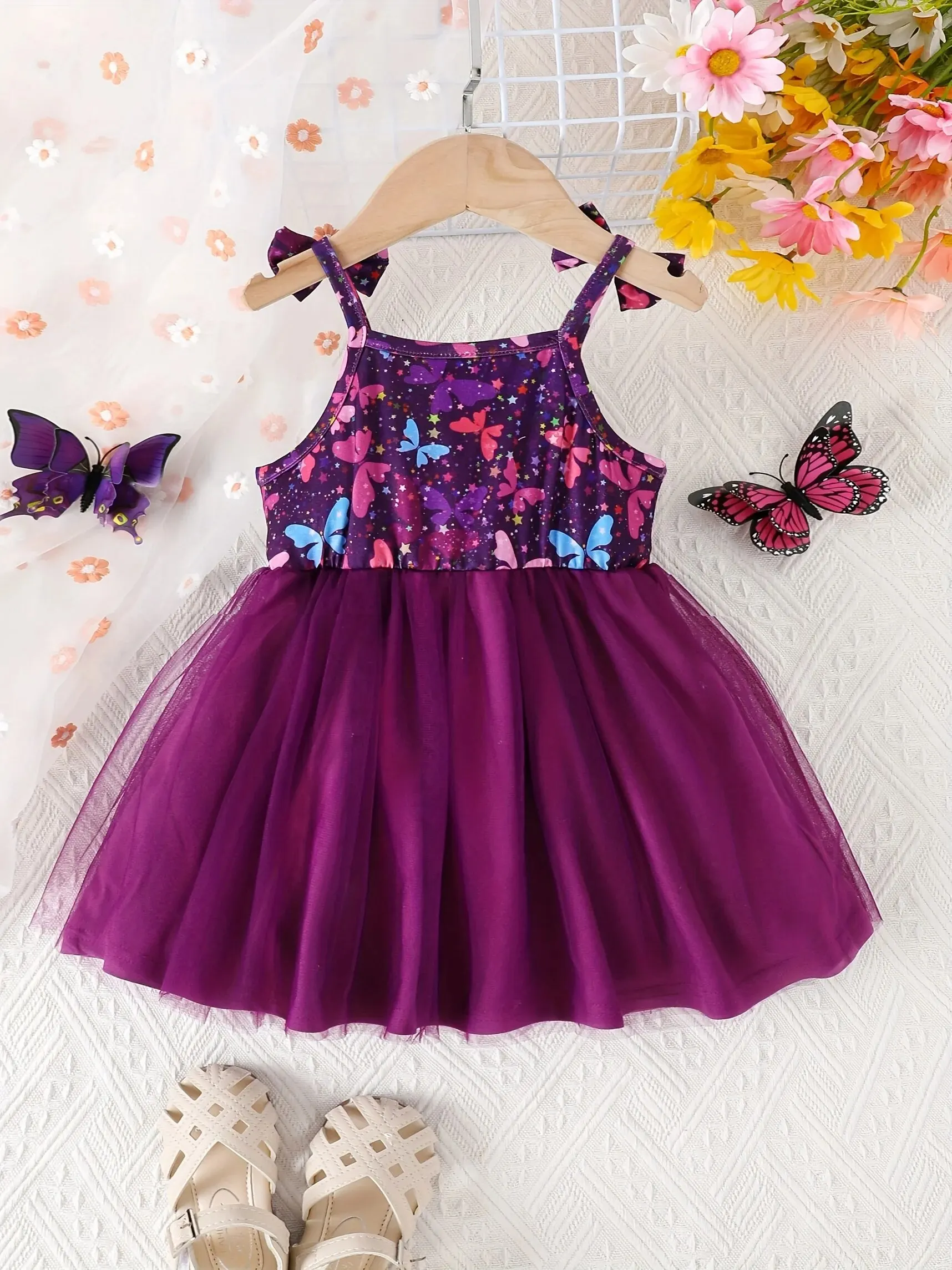 Summer Cute Girl Bow Halter Dress Baby Baby Net Purple Bow Pattern Pompadour Skirt Cool Cute Fashion Princess Dress