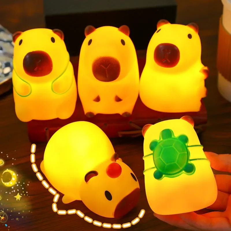 1-4Pcs Capybara Night Light Animal Lamp Nursery Night Lights Kids Fun Cartoon Gifts Home Room Bedside Decoration Accessories