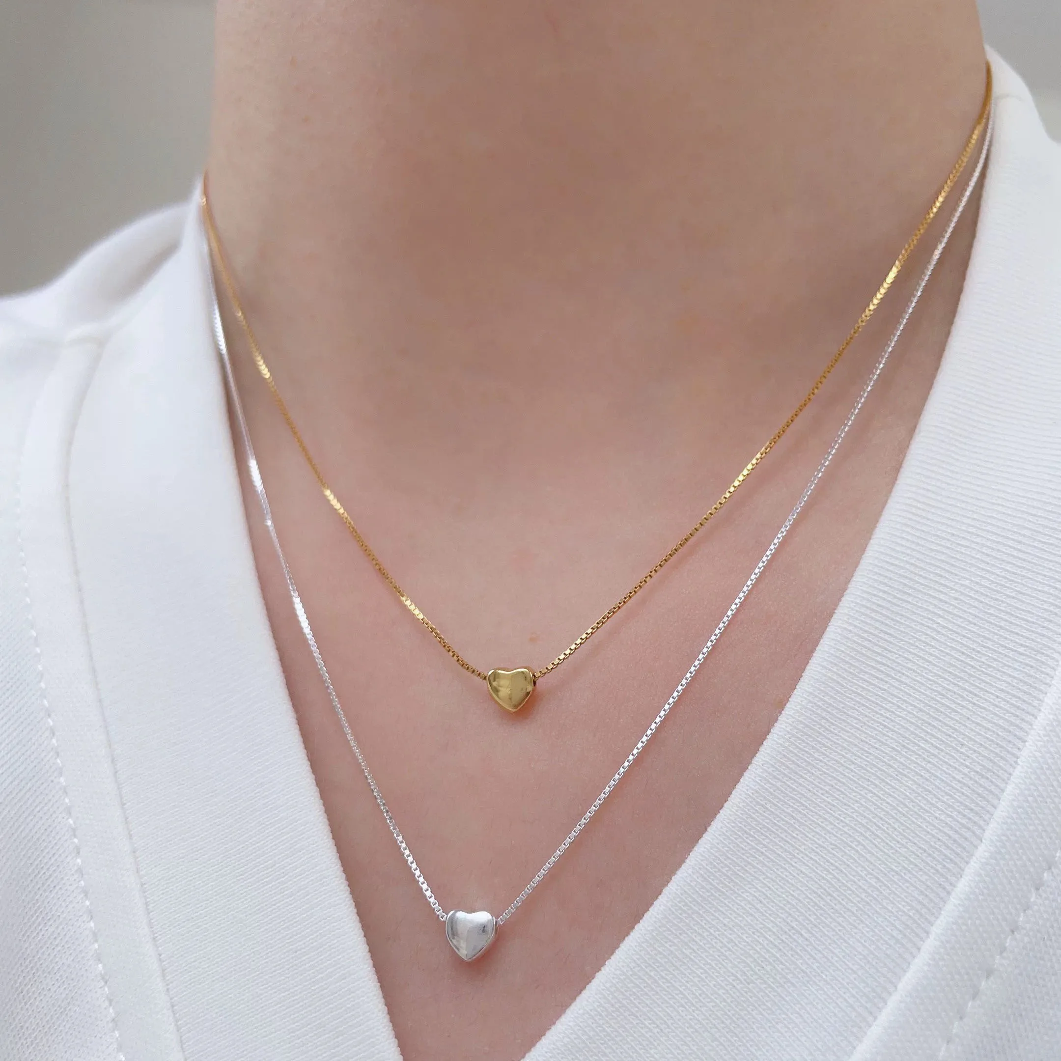 Collar de plata de ley S925 para mujer, colgante minimalista de moda de Corazón Dorado, bonito collar con dijes, regalo de cumpleaños