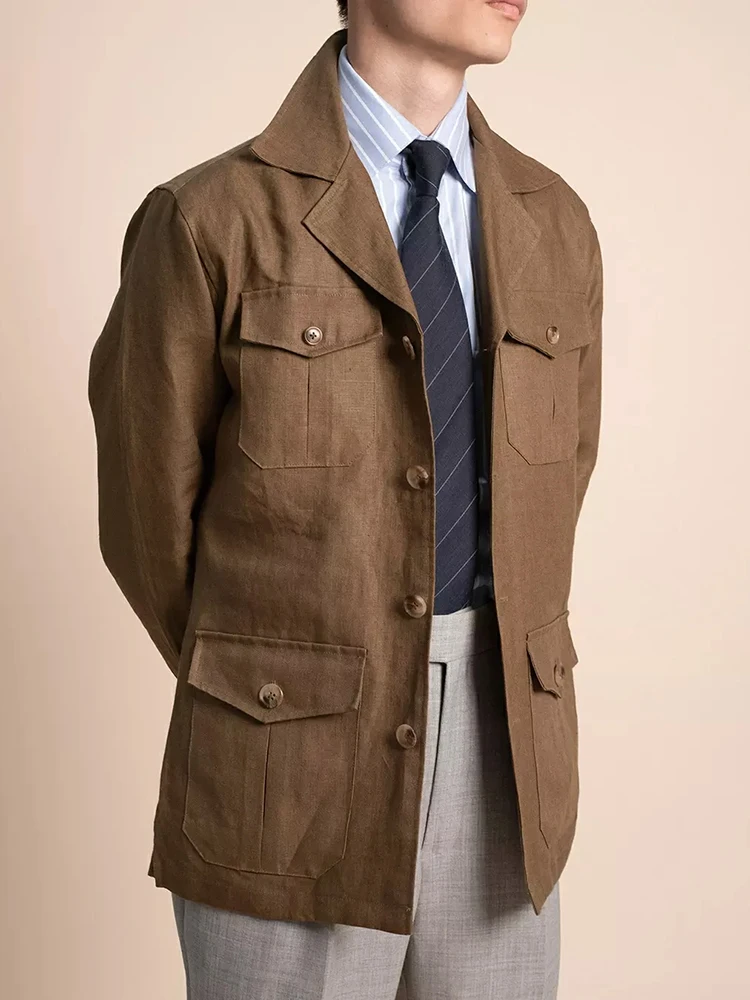 

Sari Jaet Men's Slim Fit Lightweight Summer Thin Cotton Linen Faion Urban Sle Retro Hunt Coat Outerwear Casual Jaet